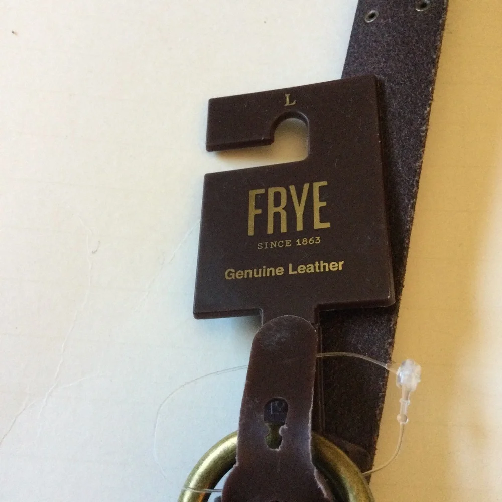 FRYE TWISTED STUD LEATHER BELT BROWN WITH BRASS D RING BUCKLE SIZE LARGE NWT